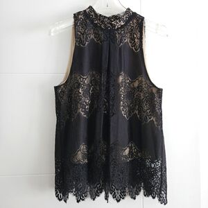 Love, FIRE sz M medium high neck lace overlay tank top Holiday Party